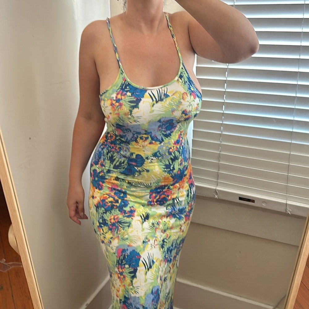 Jessica Simpson Loretta Maxi Colorful Floral Backless Dress Spaghetti Strap